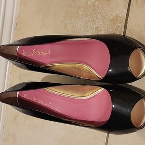 Lilly Pulitzer Heels - Lilly Pulitzer Black Peep Toe Heels Glitter Accents